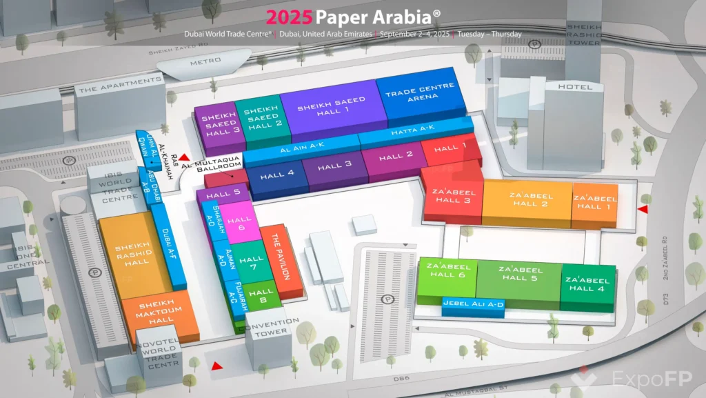 محل نمایشگاه Paper Arabia 2025 مرکز تجارت جهانی دبی (Dubai World Trade Centre) – سالن ۴.